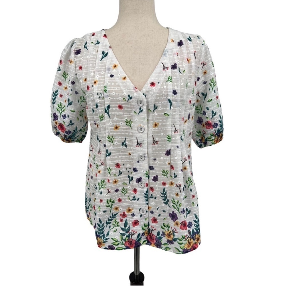 Solitaire Eyelet Floral Babydoll Blouse Sz L